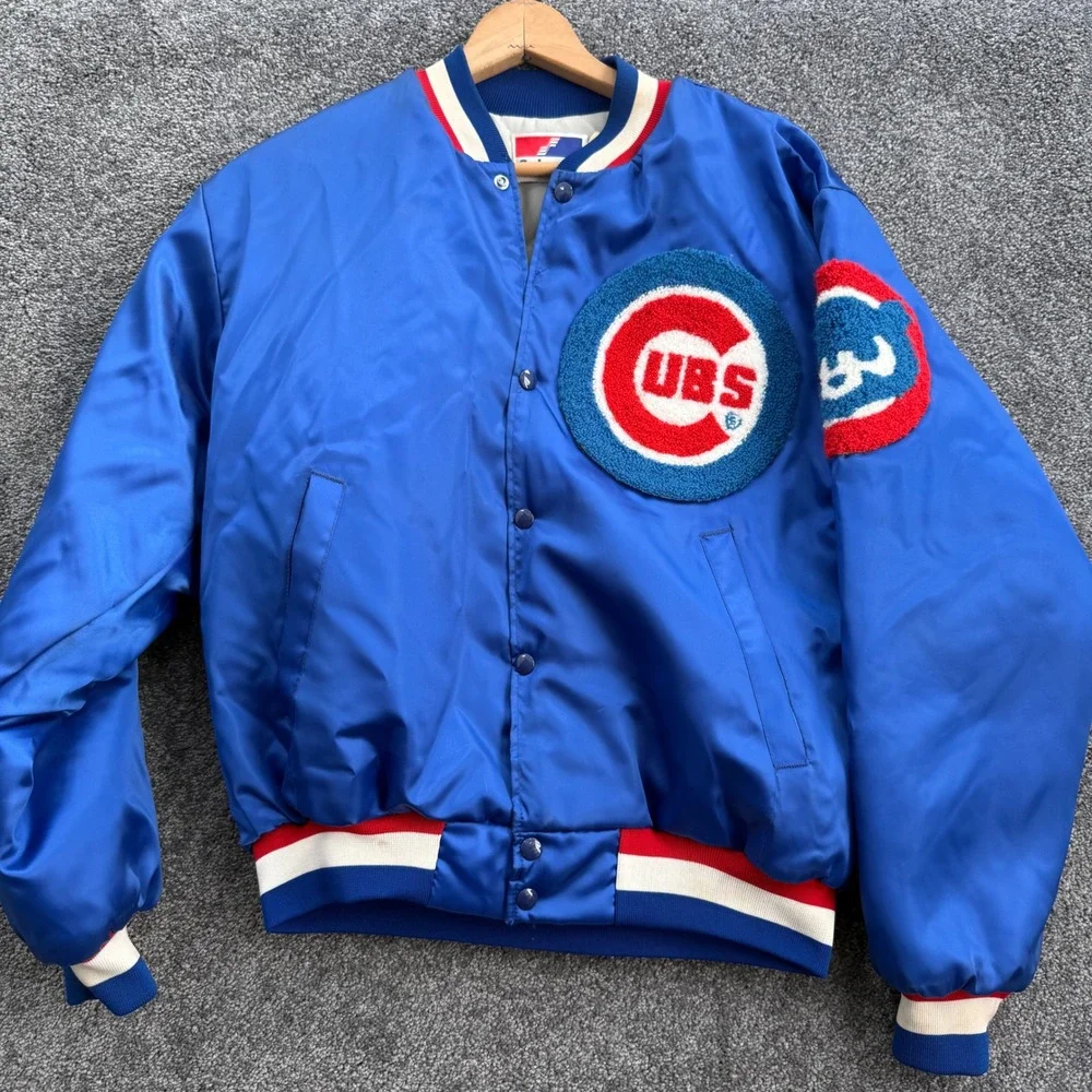 Vintage Swingster Chicago Cubs Bomber Jacket Blue Satin Chenille Patch Mens L